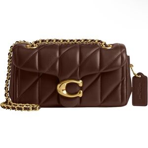 Coach Chocolate Quilted Shoulder Bag with Gold Chain